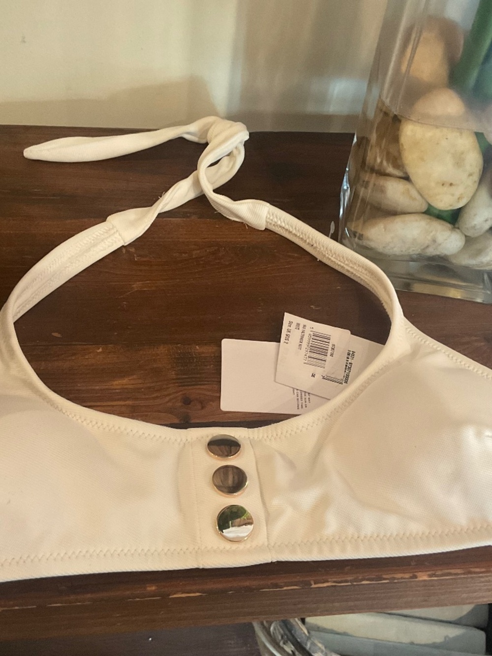 REISS Iris Halter Bikini Top, Color White, Size 2